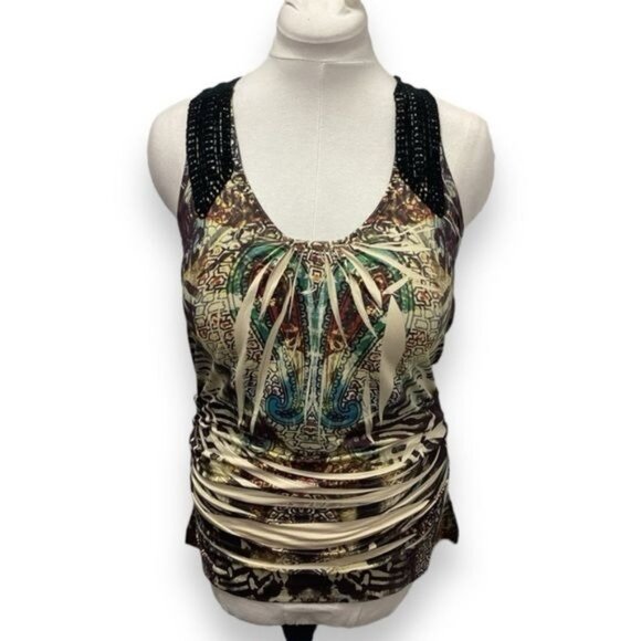 One World Women’s Crochet Lace Racerback Tank Top, Multi, size M - Picture 1 of 8